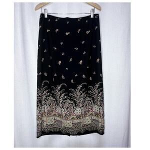 Vintage AGB Byer Black Brown Boho Paisley Midi Witch Cottage Skirt